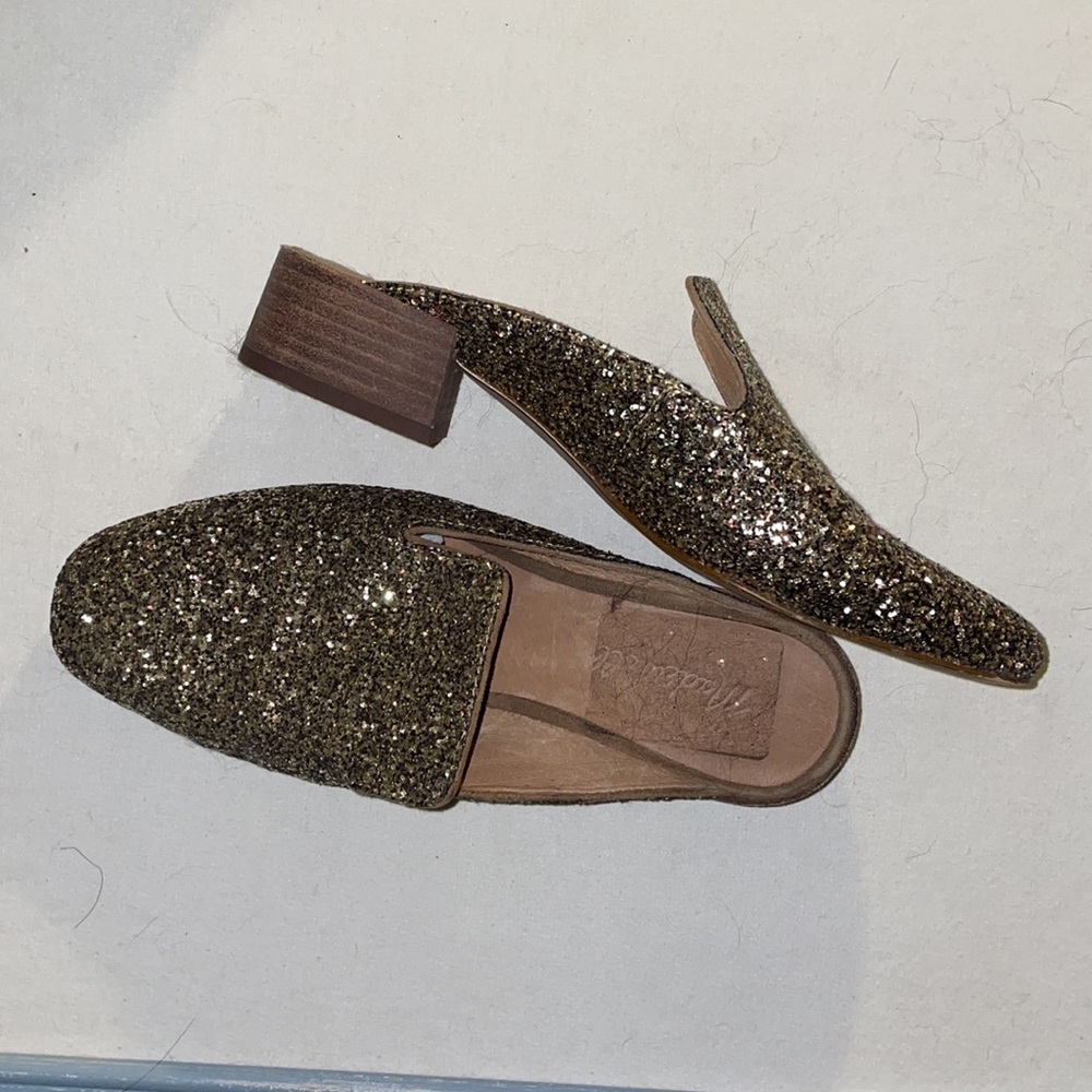 Madewell Gold Glitter Willa Loafer Mules Size 7